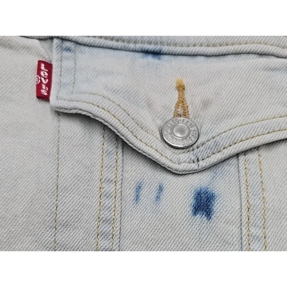 LEVI'S Denim Trucker Distressed Acid Washed Y2K Jacket Men's 3XL Grunge